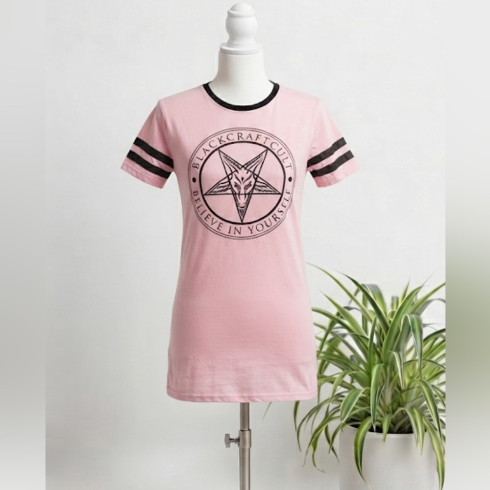 Blackcraft Cult Pink Graphic Ringer Tee  - Pentagram Logo